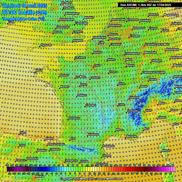 Risque de gel 18 avril - modèle AROME