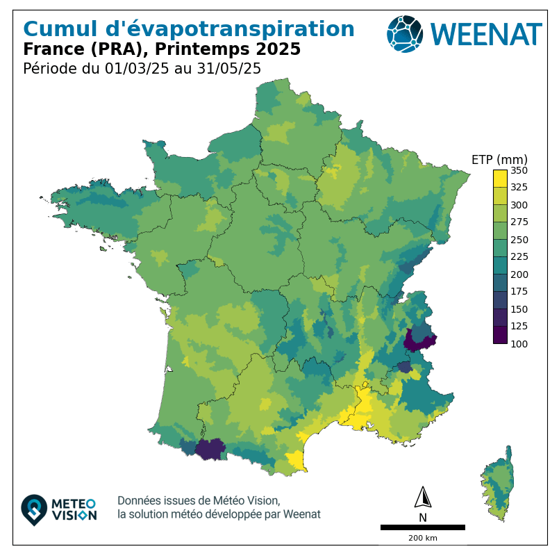 Cumul d'évapotranspiration printemps 2025 france