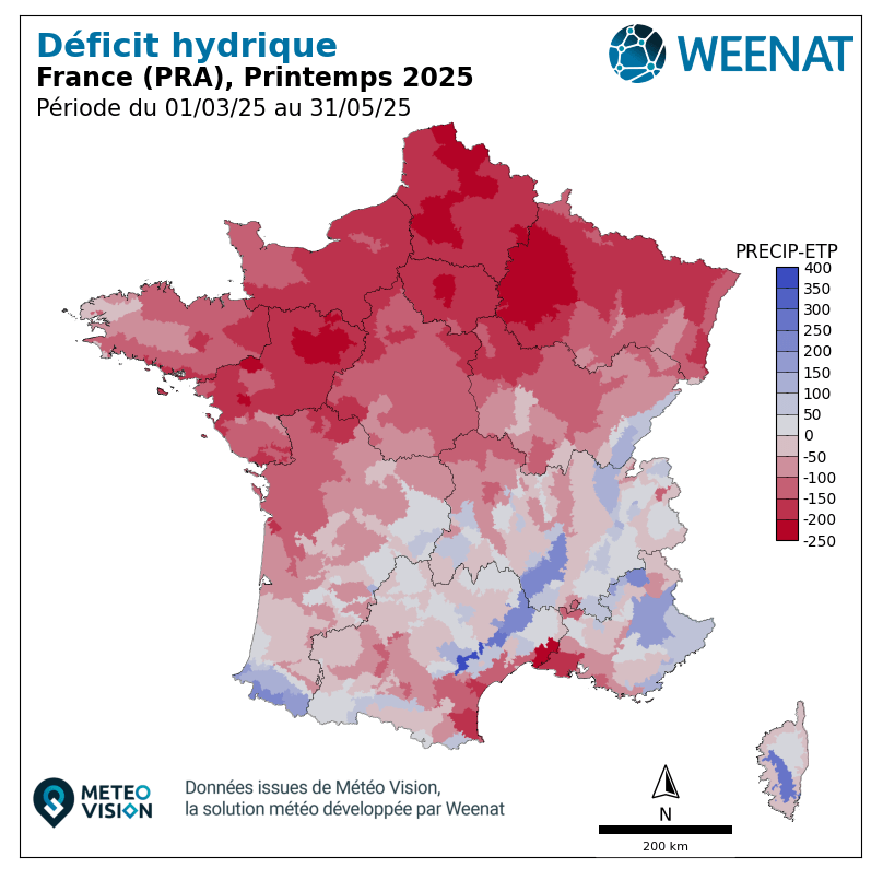 Le déficit hydrique en France au printemps 2025