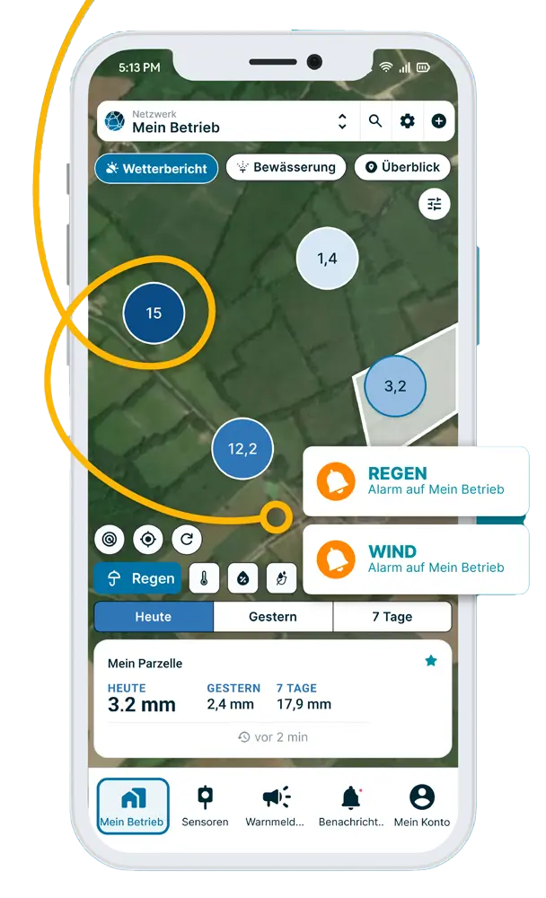 Agrar-Wetterwarnungen in der Weenat-App