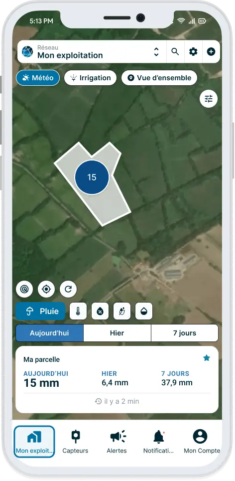Station météo en temps réel sur l'application Weenat