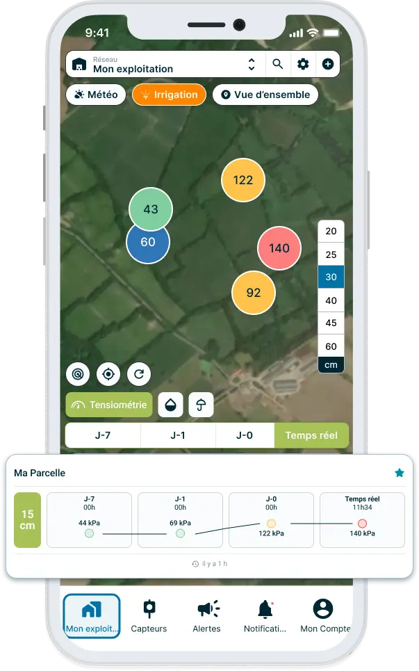Application Weenat, tensiométrie en temps réel