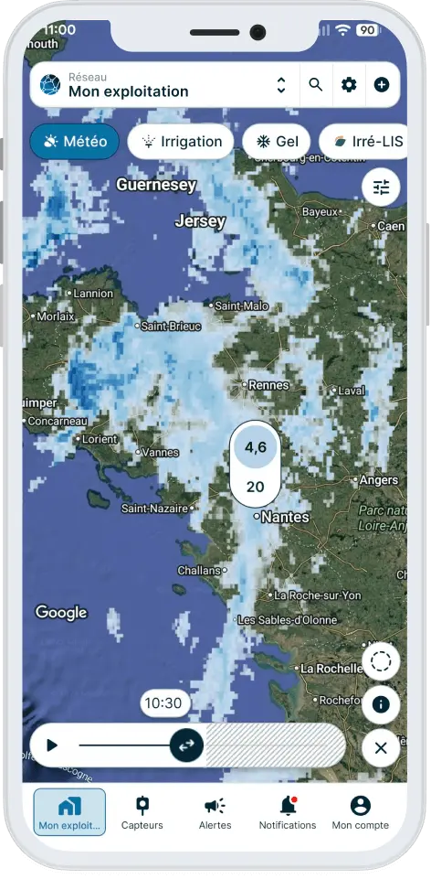 Radar de pluie application Weenat 