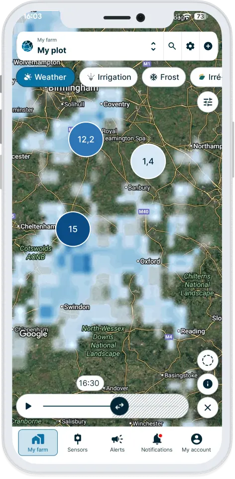 Real-time rain radar on the weenat app