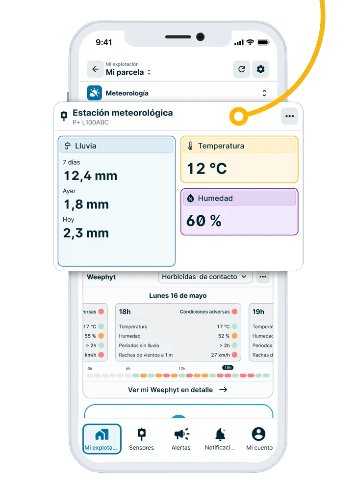Datos meteorológicos en tiempo real en la aplicación Weenat