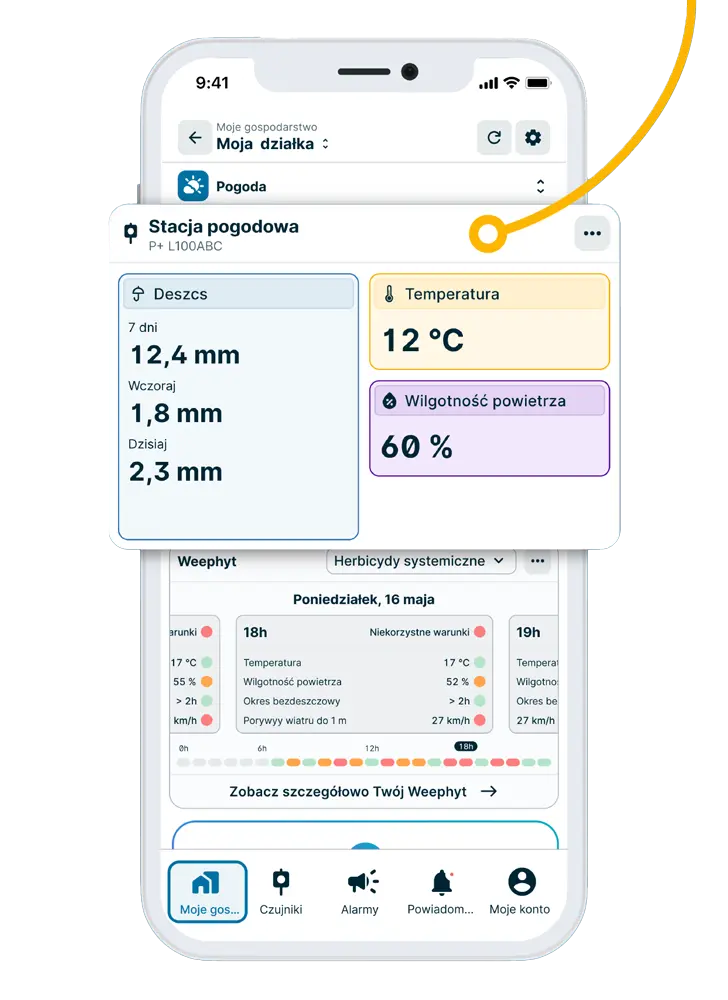 Dane stacji pogodowej w aplikacji Weenat
